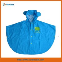 Blue cute kids animal shape PVC rain poncho