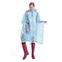 Women Cute Blue Waterproof Lightweight Printed Raincoat Poncho